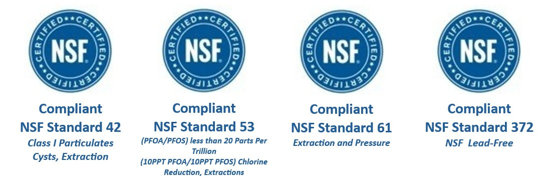 NSF compliance standards 42, 53, 61 and 372